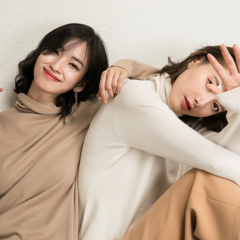 Women's Autumn Winter Korean Style High Neck Slim-Fit Knit Base Layer Sweater Fashionable and Versatile