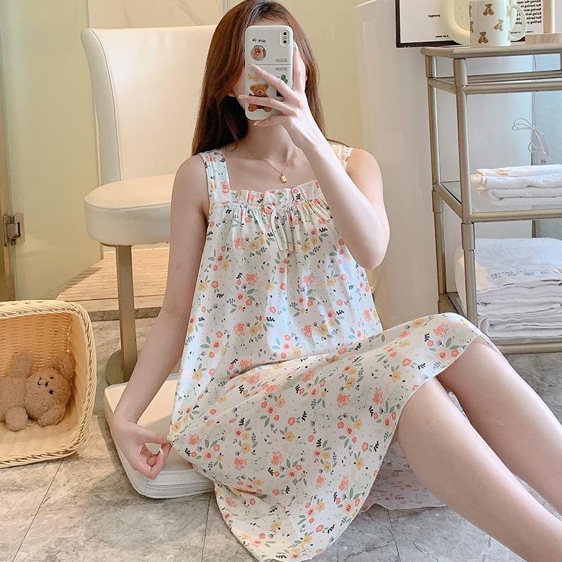 Cotton and Silk Pajamas Women's Suspenders Summer Pajamas Women's Cool and Cute Girls Are Sweet and Can Be Worn Outside Students' Summer Cotton 