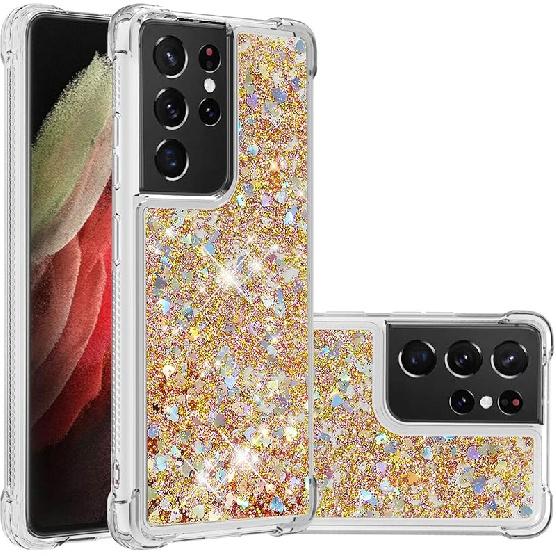 Kompatybilny z etui Galaxy S21 Ultra, Przezroczyste etui z brokatem, Płynny piasek, Wstrząsoodporne, Ochronne, Iskrzące, Silikonowe, Miękkie etui TPU dla Samsunga