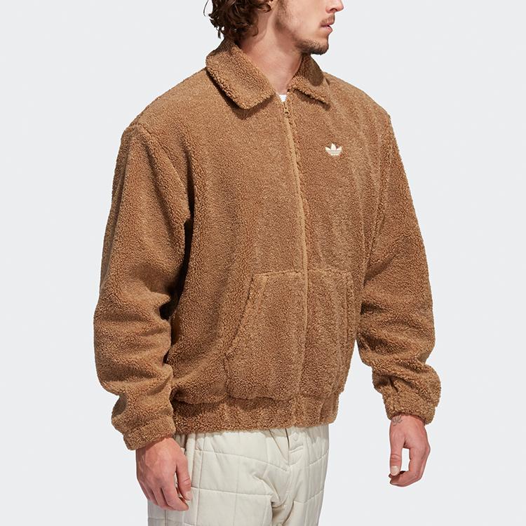 Adidas Originals Embroidered Logo Fleece Sports Jacket Men Jacket Cardboard-Yellow GD3535