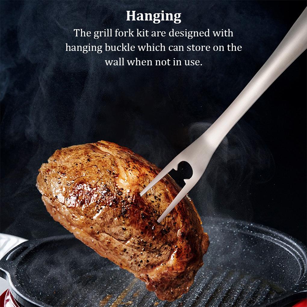 3 Pieces/Set Barbecue Stainless Steel Spatula Tool Grilling Tongs Heats Resistant Reusable Meat Fork Accessory Picnic