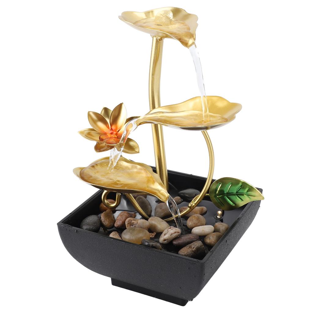 Tabletop Waterfall Fountain 3 Tier Lotus Leaf LED Light Circulating Flowing Water Adjustable Indoor Desk Water Fountain