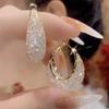 Light Luxury Gold Wire Mesh Crystal Water Drop Earrings Earrings Femininity Personality Versatile Ear Buckle Design Circle Earrings