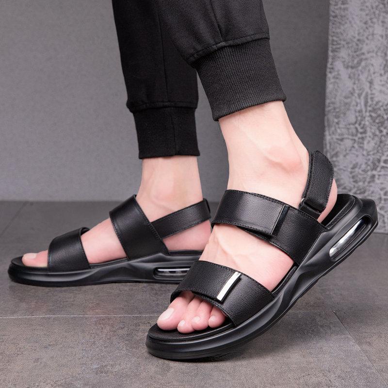 Fashion Mens Sandals Casual Comfortable Open Toe Flat Sandals Soft Beach Footwear Men Shoes Solid Color Leather Man Summer Shoes Zapatos