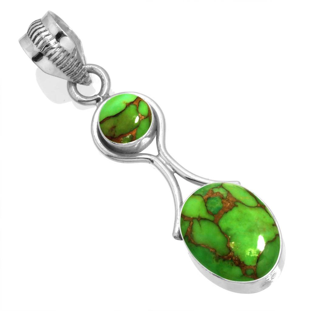 925 Sterling Silver Pendant Women Gemstone Handmade Jewelry Halloween Gift Blue Green Purple Copper Turquoise Pearl Lapis Mother Of Pearl Victorian