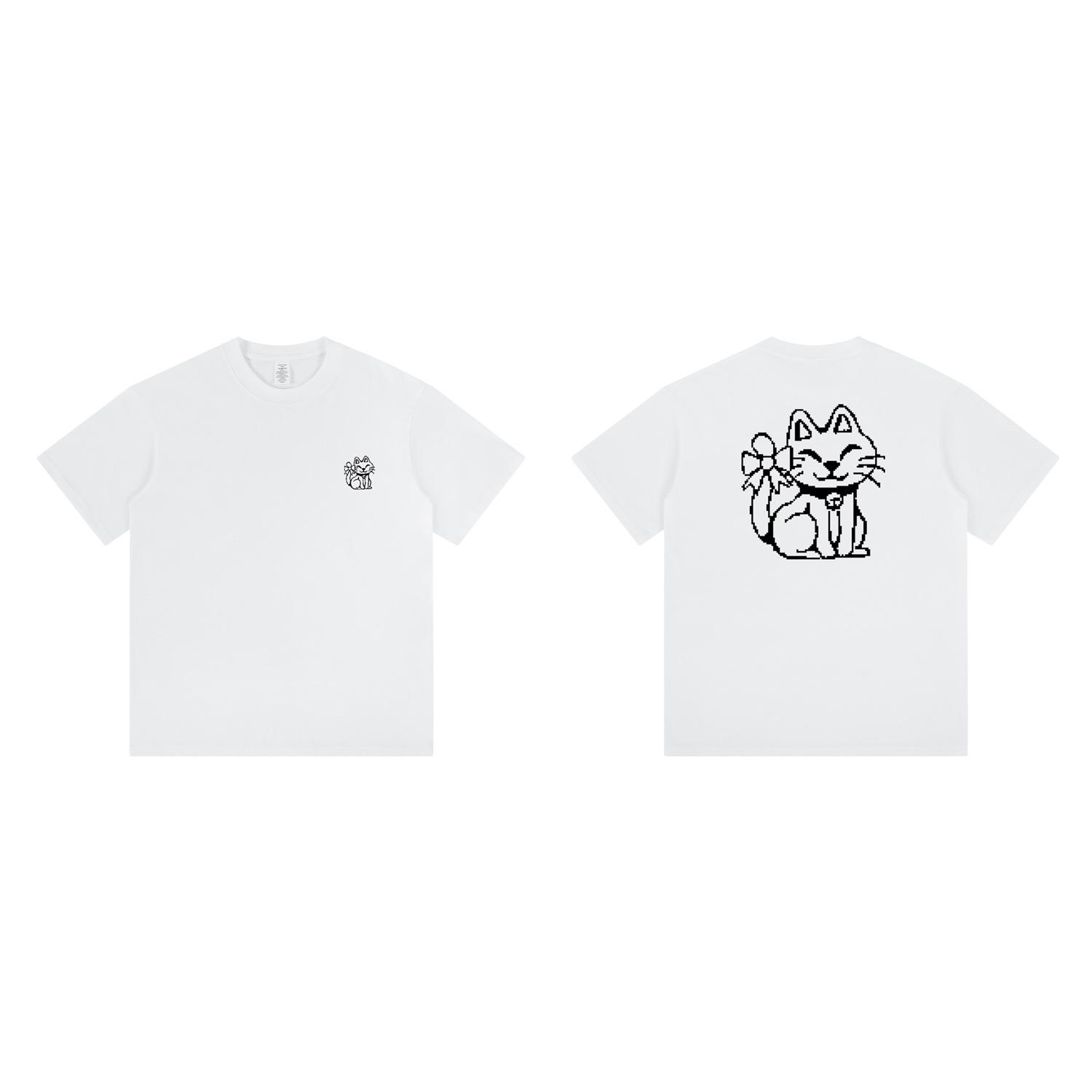 

Унисекс Ретро Хлопковая Футболка с Японским Пиксельным Принтом Кошки L белый