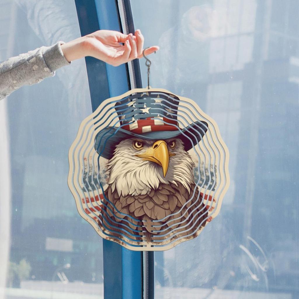 3D Eagle and Flag Wind Spinner Patriotic Garden Sculpture 12 Inch Durable Stainless Steel Outdoor Decor