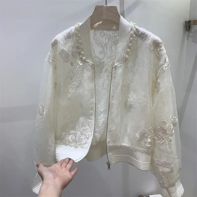 Maglietta da donna estiva in stile cinese, estetica nazionale, ricamata, protezione solare, girocollo, design frontale, giacca baseball