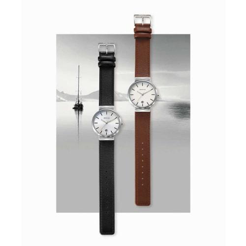Montre Bering Classic Scandinave en Cuir de Veau Piqué pour Homme et Femme, 11035-400-J, Officiellement Importée