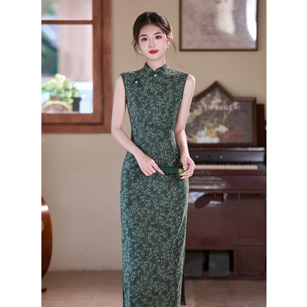 Retro blue national style sleeveless improved cheongsam 1011 new women's summer temperament daily thin dress