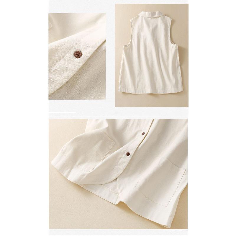 Spring and Summer Vest Retro Cotton and Linen Jacket Casual Women's Vest