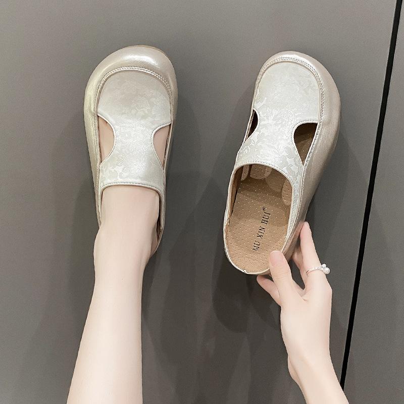 Small person, super high heel, hollow bag head, half slippers, women's summer wear muffin, thick sole to increase height, cool slippers, lazy shoes