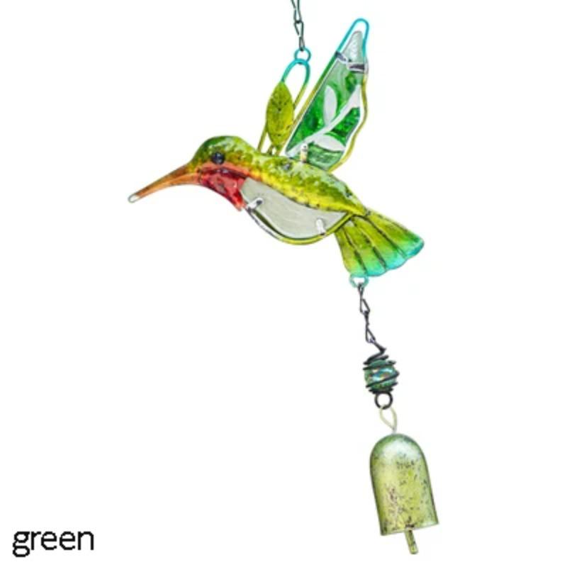 Glazed Iron Glass Hummingbird Wind Chimes Green Blue Colors Stained Glass Ornament For Window Outdoor Garden Hanging Decoration