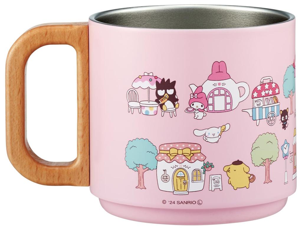 Skater Stacking Stainless Steel Mug Cup Vacuum Wooden Sanrio All Stars Village 350ml, Hot/Cold Insulation, Insulation, Handle, SSTMG3S-A