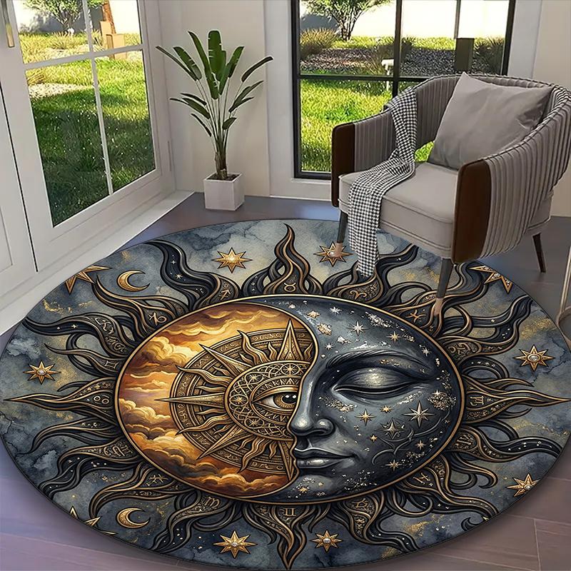 1pc General-purpose Rug, Ancient Celestial Glow Printed Round Rug, Comfortable Office Chair Carpet, Home Entrance Floor Mat