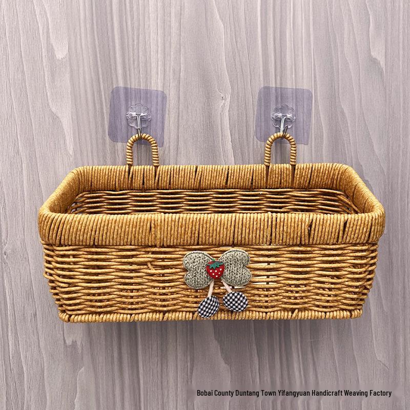 Wall-Mounted Rattan-Style Storage Rack for Kitchen & Bathroom