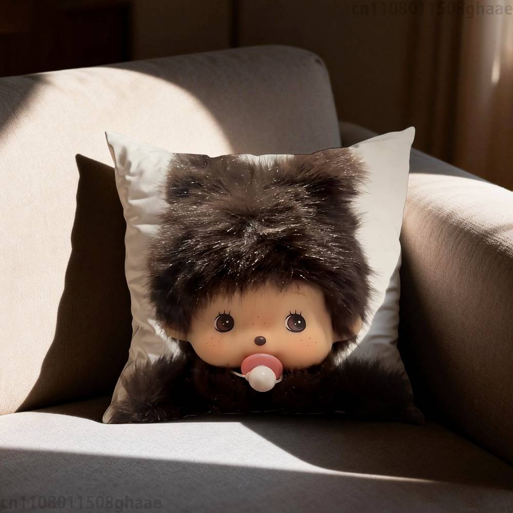Cute Mmonchhichiss  Pillow Case Square DoubleSided Printing Short Plush Sofa Cushion Cover Bedroom Bedside Pillow