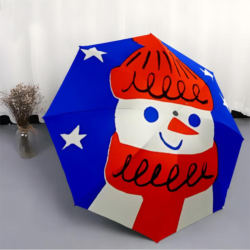 1pc Snowman Winter Automatic Folding Umbrella Portable Collapsible 8-Rib Umbrella for All Seasons, Casual Outdoor Accessory, B31