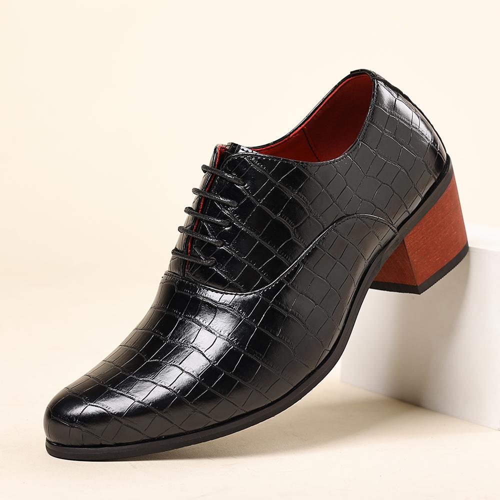 2026 Fashionable Casual Leather Shoes with Height Increase for Men's Checkered High Heels