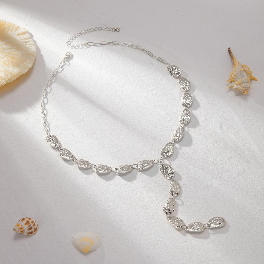 Irregular Baroque Y-shaped Collarbone Chain Cold Wind Flat Water Drop Pendant Necklace Female