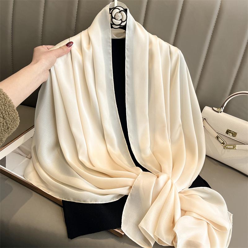 90*180cm Fashion Luxury Solid Color Silk Scarf Women Soft Smooth Scarves Head Wrap Hijab Outdoors Muffler Long Shawl Beach Towel