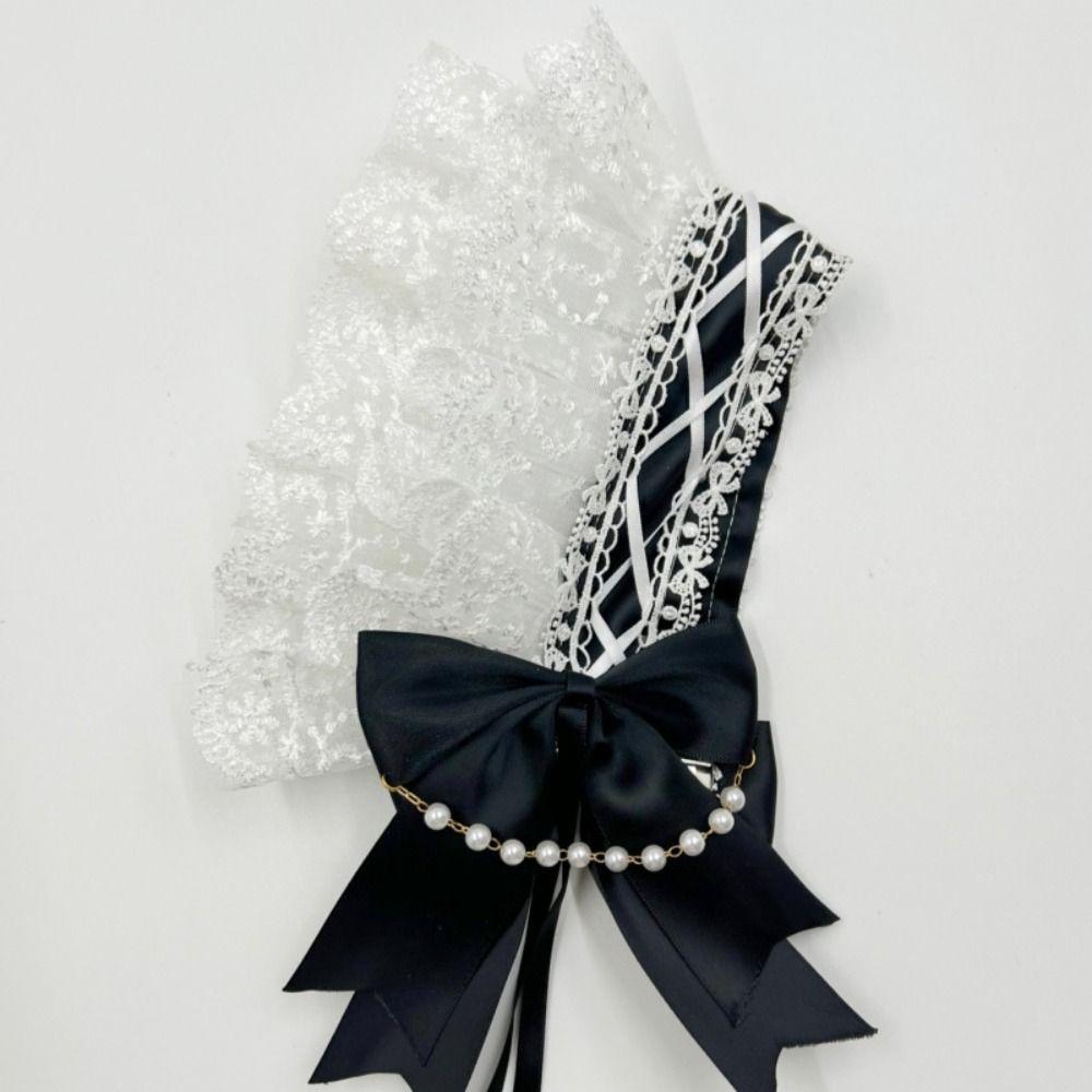 Ribbon Bow Ruffled Hairband Pearl Lolita Hair Clip Cute Lolita Lace Headband  Daily
