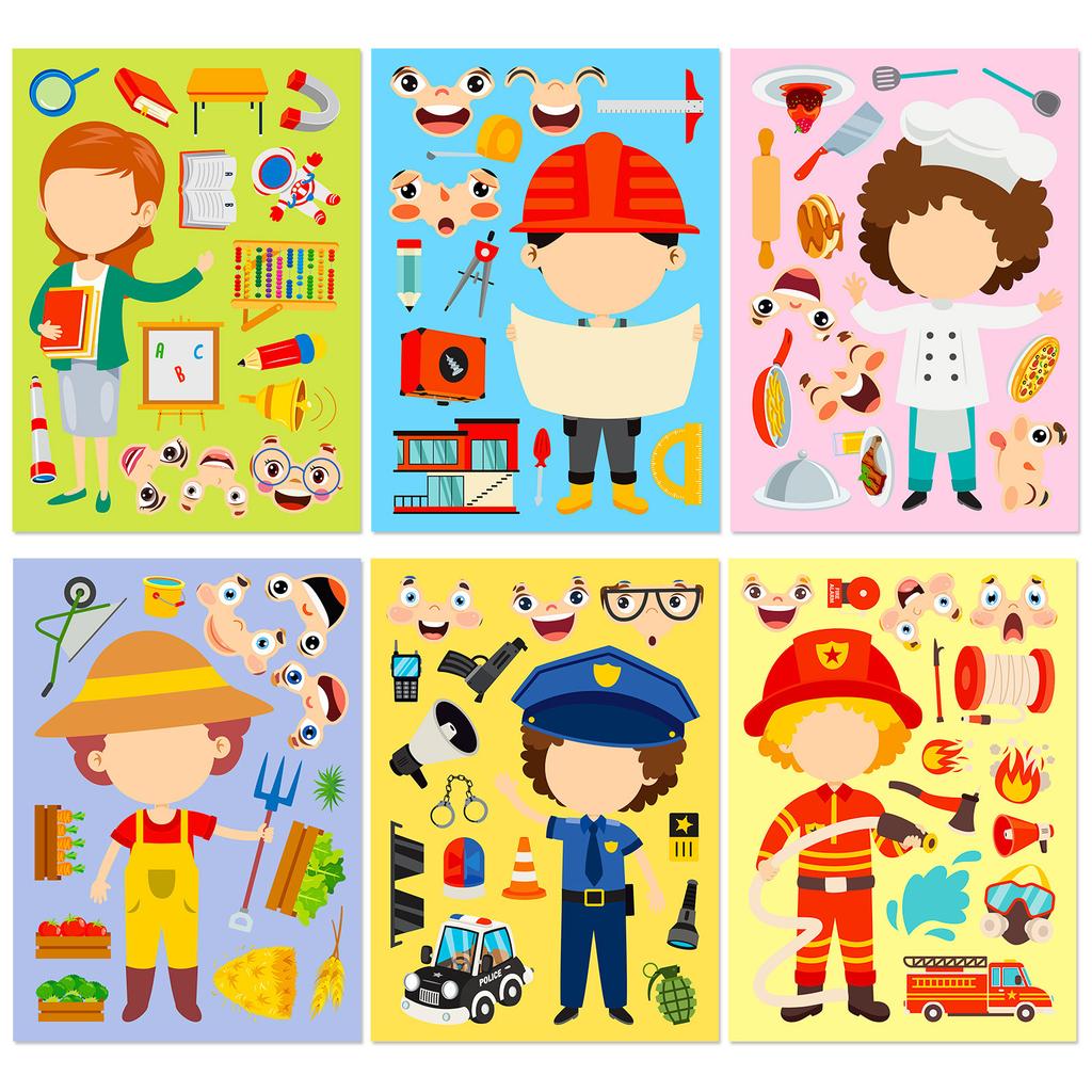 6 Photos/package of Professional Dress-up Puzzle Stickers New Products Parent-child Interaction Puzzle DIY Handmade Stickers