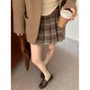 Plus Size High-Waisted Plaid Wool Pleated A-Line Skirt for Women - Thickened, Slimming, Short, Perfect for Spring and Autumn.