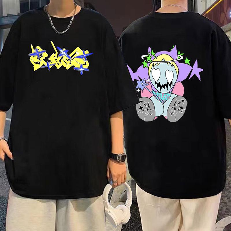 Rapper Bladee Skate Drain Gang 333 Double Sided Print T Shirts Unisex Hip Hop Loose Short Sleeve Men Women Fashion Cotton Tshirt