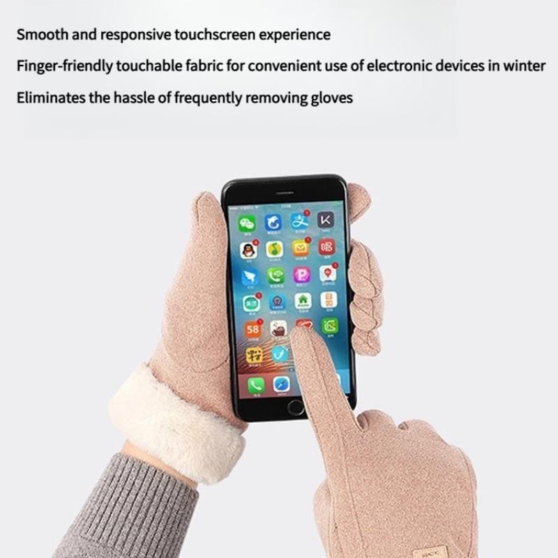 1PAIR Gloves Women's Winter Fleece Thickened Warm Ins Cute Touch Screen German Fleece Autumn and Winter Electric Vehicle Cold-proof Riding Gloves
