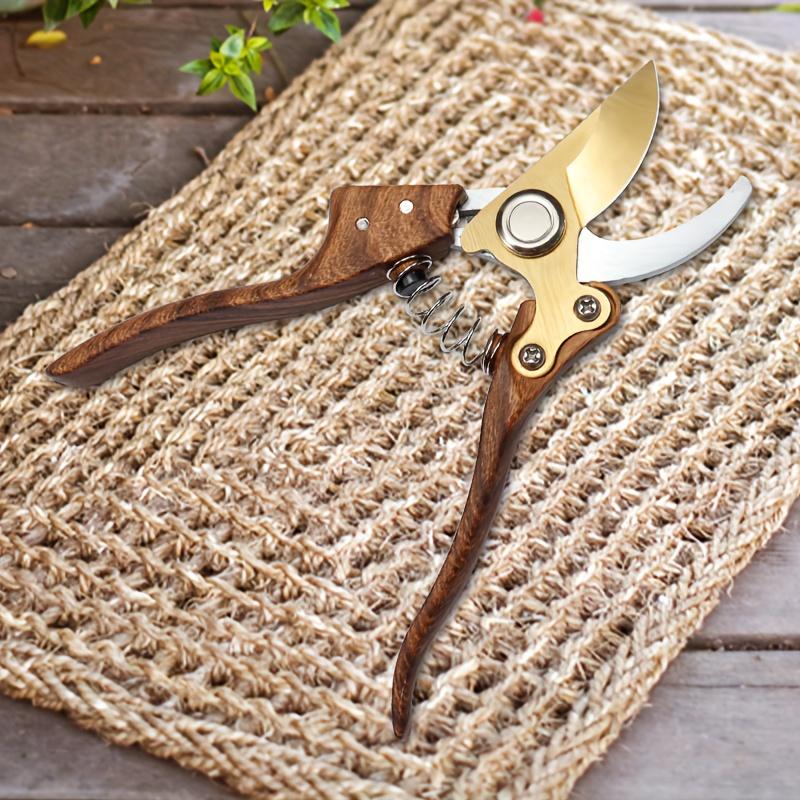 A Modern Carbon Steel Pruning Shear with Japanese SK5 Steel Blades, Featuring an Ergonomic Wooden Handle, Heavy-Duty Side-Cutting Scissors Designed