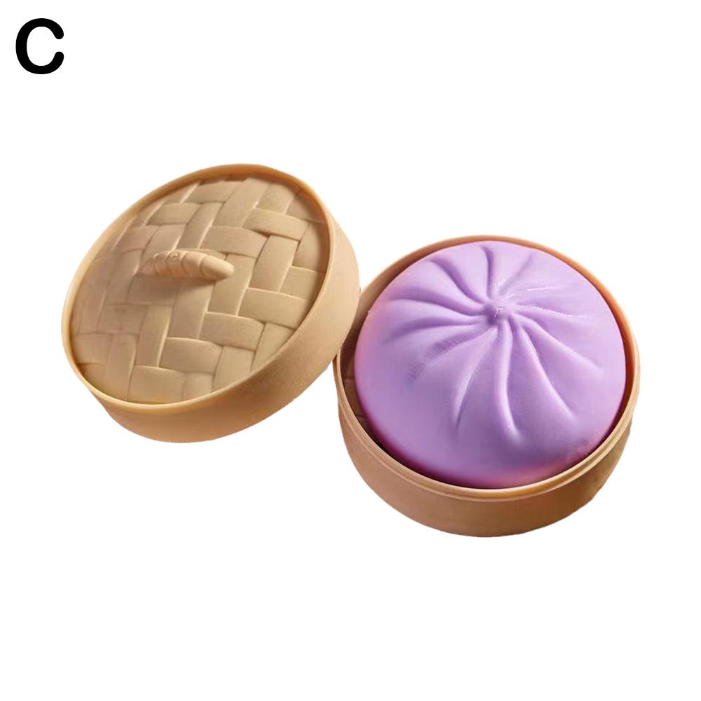 Bun Bao Sensory Fidget Toy Simulation Steamed Bun Stress Toys with Steamer Container Box Toys F T1U5