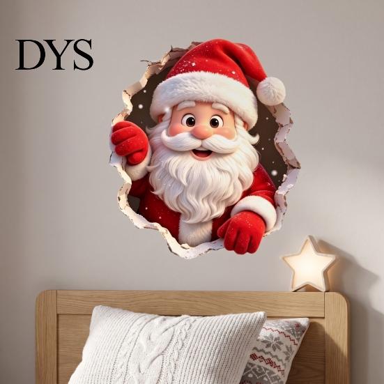 Reusable PVC Wall Decorations 3D Christmas Santa Claus Stickers, Self Adhesive Decals with Realistic Breaking Atmosphere Room Decor Effect,