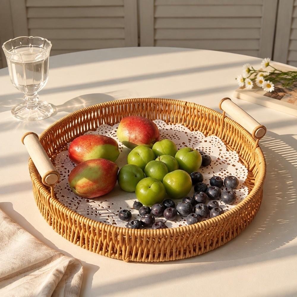 Compact Imitation Rattan Woven Baskets Handmade Storage Bin Snacks Plate Storage Basket Picnic