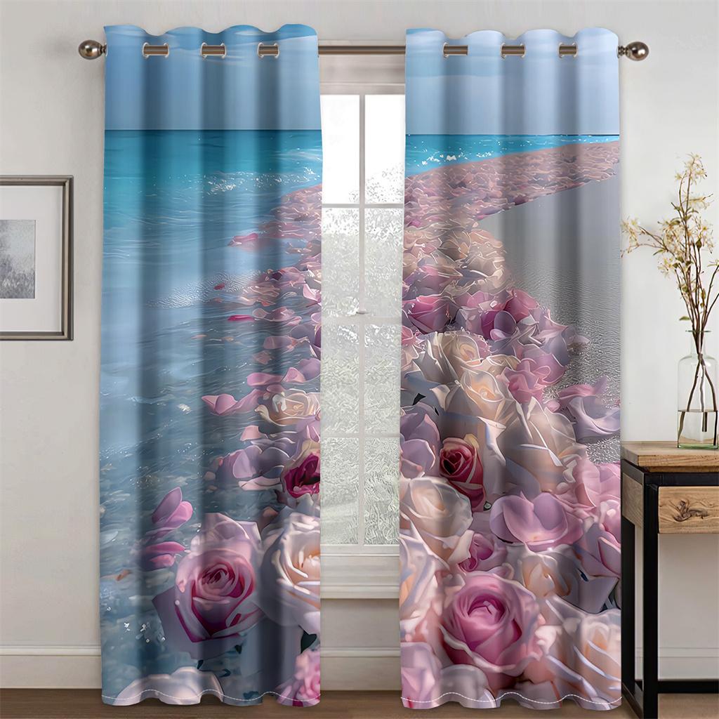 Nice White Red Rose Flower Sunshade Curtains 2 Panel Girls Room Bedroom Living Room Modern Home Decor Curtains