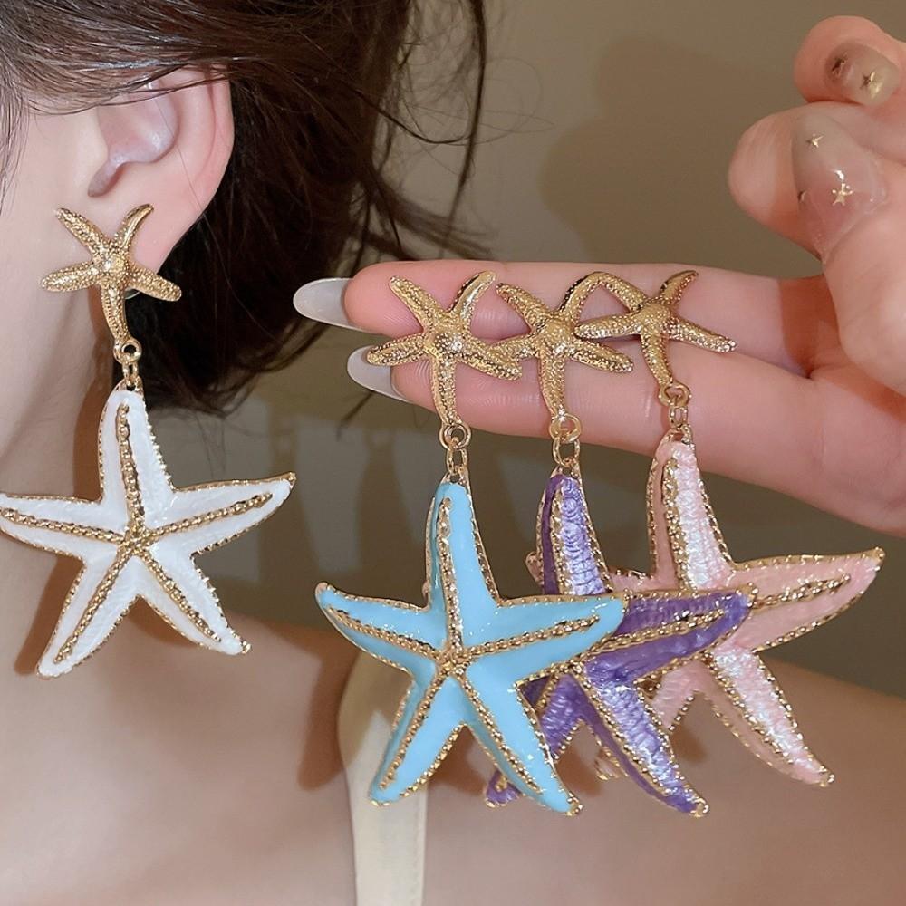 Bohemian Style Seestern Metall Ohrstecker Eisenmaterial Lange Quastenohrringe Strandparty