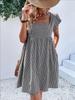 European & American Women's Ruffle Sleeve Square Neck Plaid High-Waisted Dress