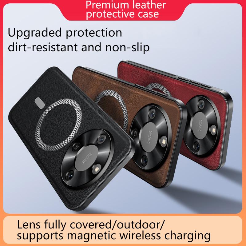 Luxusní PU kožené pouzdro na telefon pro Honor X70 Magsafe Kovový kroužek Magnetická přitažlivost Ochrana objektivu Odolný Nárazuvzdorný kryt
