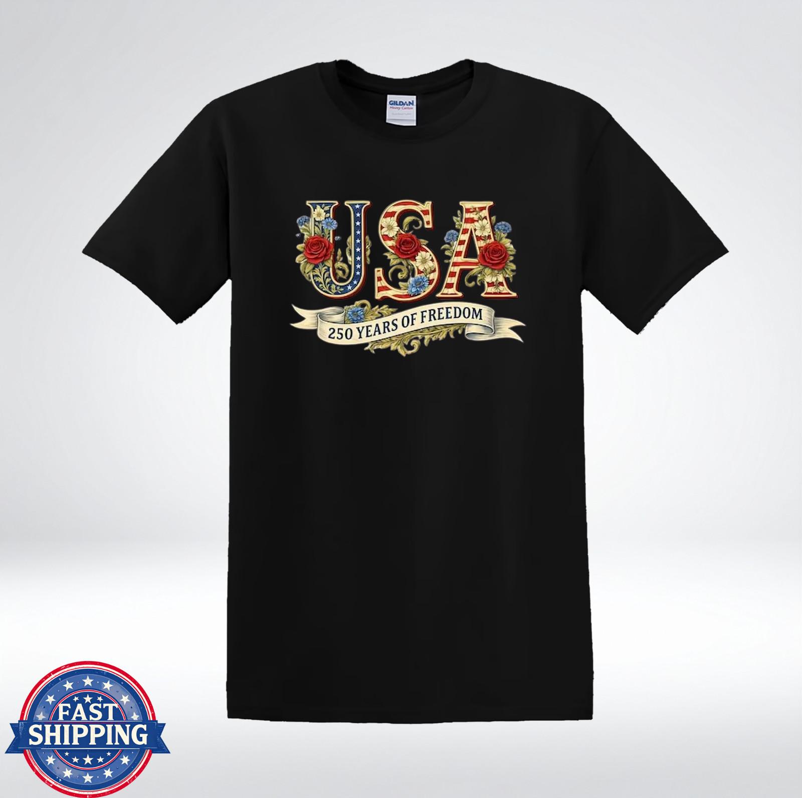 USA 250 Years of Freedom Patriotic Floral Vintage America T-Shirt S