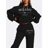 Womens Casual Hoodie Set Long Sleeve Sportswear Street Style Printed Loungewear