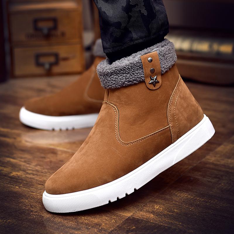 Winter Brown Men's Snow Boots Plush Warm Men Ankle Boots High-top Casual Leather Shoes for Men Comfortable Zapatos Para Hombres