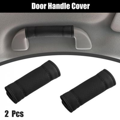 2pc Car Accessories Faux Leather Door Soft Handle Cover Protector Black