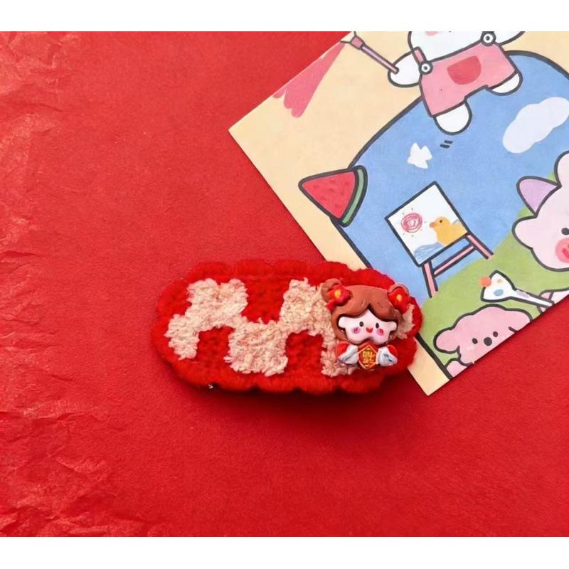 Red Cute Auspicious Children s Woolen Kate Cat BB Hair Clips - Girly Student Hairpins Accessories for New Year