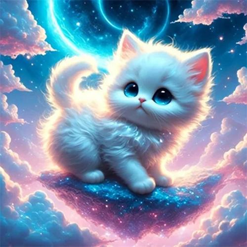 

DIY Алмазная картина Мозаика Кот Мультфильм Полный квадрат Круглый Вышивка крестом Набор Животное Фэнтези Домашний Декор Full Round 20x20CM