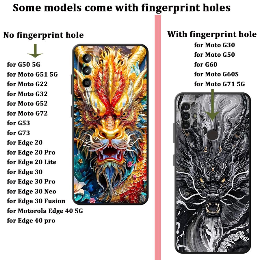 Phone Cover Case for Motorola Moto G53 G30 G50 G52 G71 G32 G51 G73 G60s G22 Edge40 Edge 20 Pro 30 Lite Cool Dragon