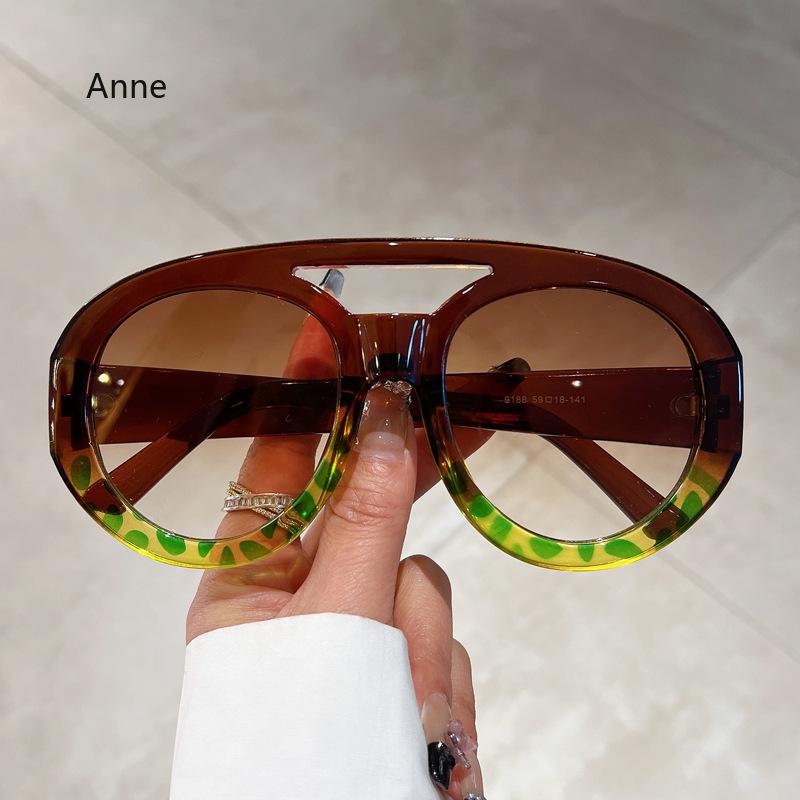Oversized Round Sunglasses UV400 Fashion Double Bridge Gradient Candy Colors Men Women Shades Trendy Eyewear