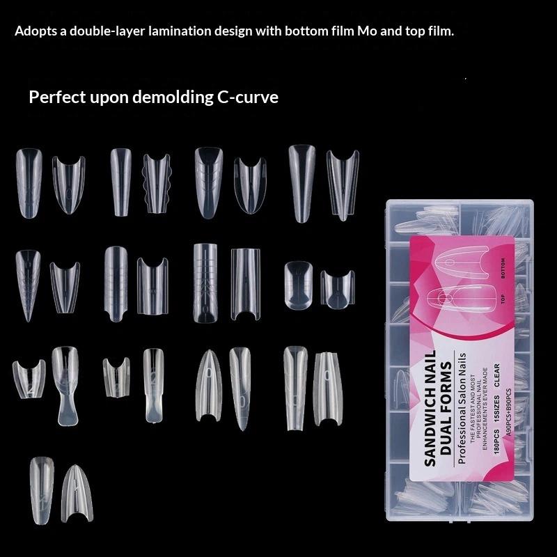 180Pcs Nail Extension Sandwich Dual Nail Forms Molds No Crack Easy Shape Oval Coffin for Beginner Professional Use
