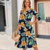 3/4-Ärmel Damenkleid Lässig Fließend A-Linie Midi T-Shirt Kleider mit Taschen Rundhalsausschnitt Urlaub Boho Strand Sommerkleid
