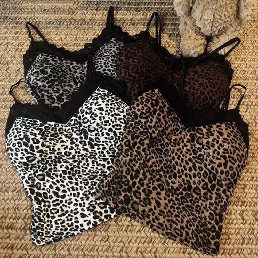 Lace Leopard Leopard Print Corset Splicing Crop Tops Retro Fashion Suspender Vest  Ladies