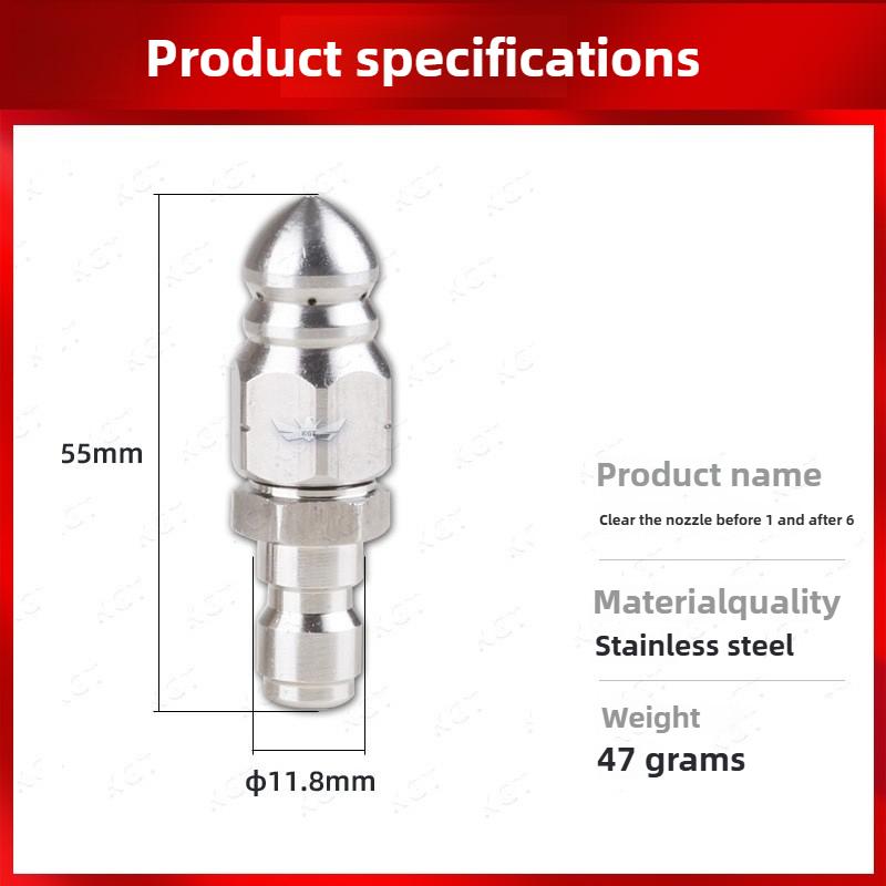Stainless Steel 1/4 Quick Plug High Pressure Water Mouse Head Nozzle Pagoda Front 1 Rear 6 Sewer Dredging Head